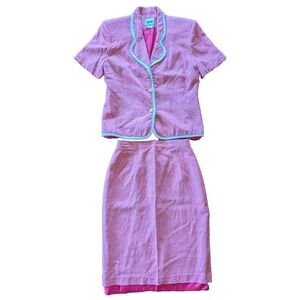 Vintage Leslie Fay Suits Women's Skirt Suit Size 10 – Pink Check Short Sleeve...